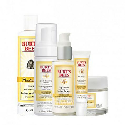 【5件裝】BURT'S BEES 美國小蜜蜂蜂皇漿亮彩活膚潔面泡沫+爽膚水+眼霜+日霜+晚霜 海外本土原版