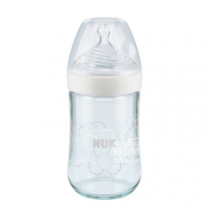 NUKドイツNUK超広口ガラス哺乳瓶シリカゲル乳口240 ml 0-6ヶ月白色